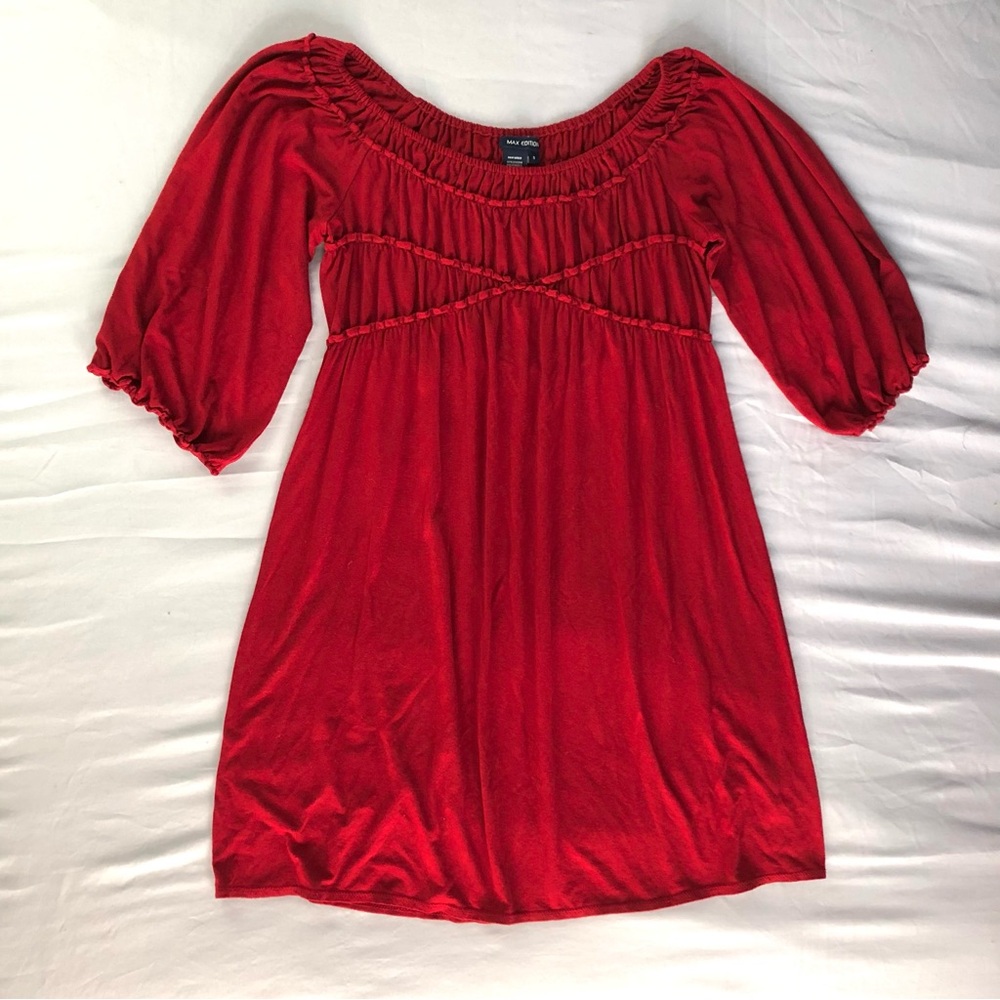 Coquette Babydoll Off-Shoulder Dress Womens Size Small Romantic Red Puff Sleeves